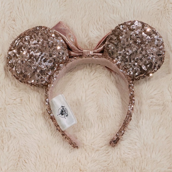 Disney Parks Minnie Mouse Sequin Ear Headband w/ Bow - Rose Gold & Pink - NWOT - Picture 4 of 9